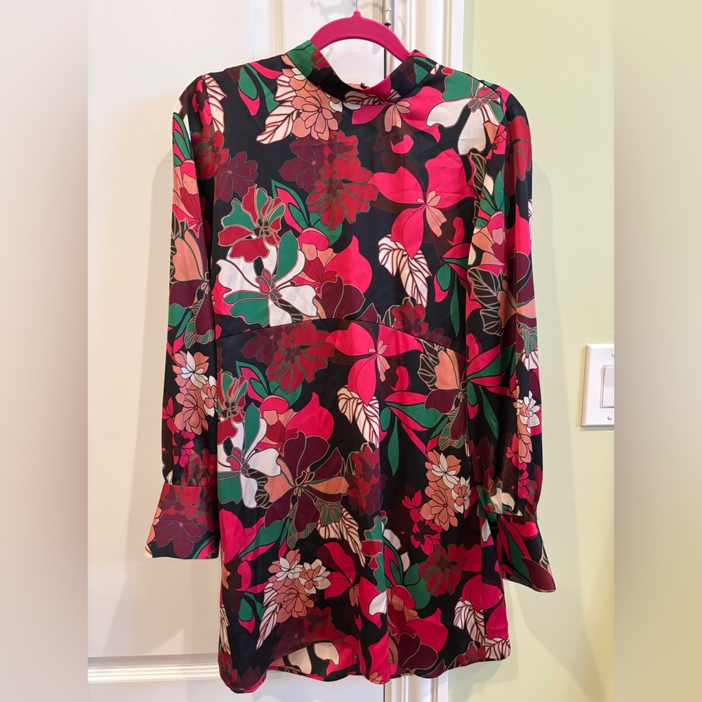 ZARA Floral Satin Long Sleeve Dress! Winter floral!